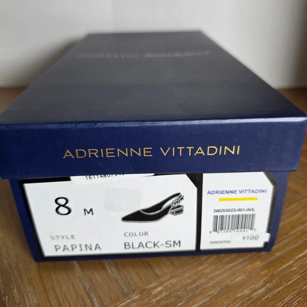 Adrienne Vittadini Papina Black Slingback Pointed Toe Block Heel Pumps Womens 8M